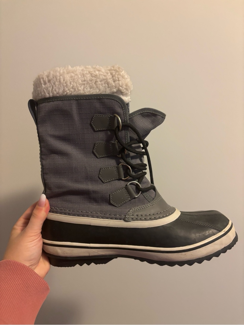 Sorel Gray and Black Waterproof Lace-Up Winter Boots with Faux Shearling - Picture 2 of 4